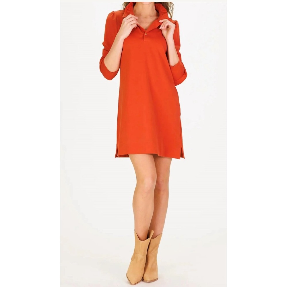 Duffield Lane Adler Dress Orange Ruffle‎ Collar Puff Sleeve Sz Medium Classic